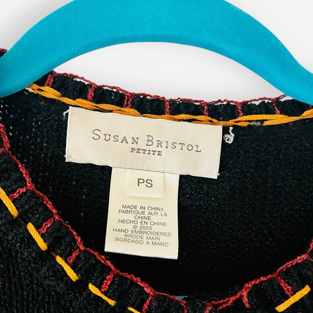 Vintage‎ Susan Bristol Sweater Cardigan Petites S Floral Embroidered 3/4 Sleeve - Picture 2 of 11
